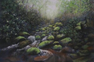 "Misty Mountain Memory" - 9" x 12" soft pastel on dark blue Pastelmat